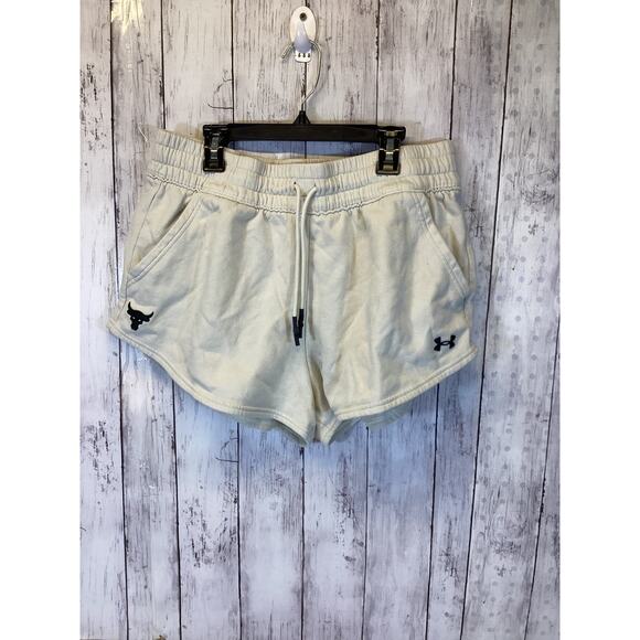 Under Armour Project Rock Fleece Women’s Cream Shorts - Picture 1 of 4